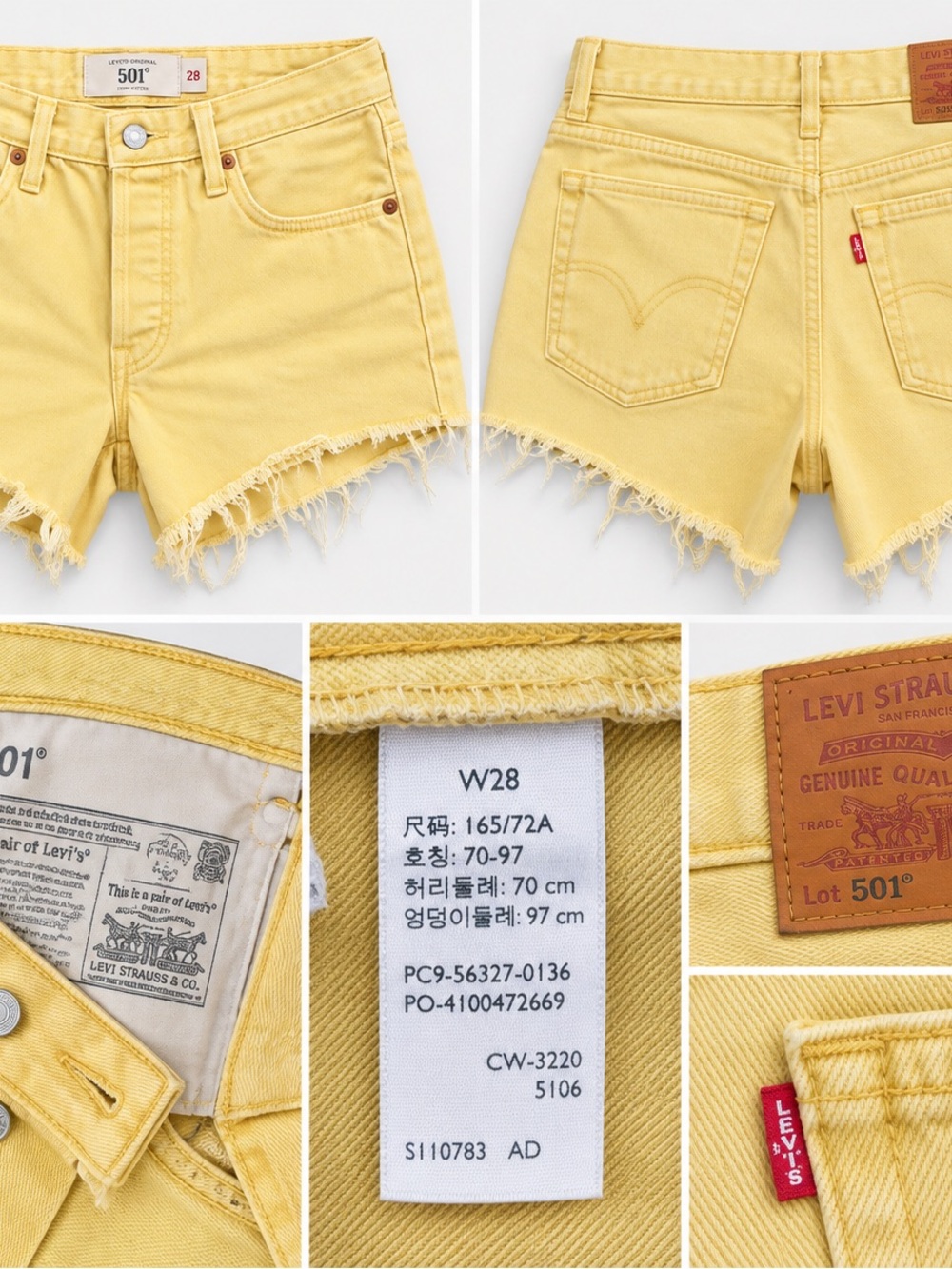 Levi’s 501 Original Yellow Denim Cutoff Shorts W28 High Rise Frayed Hem